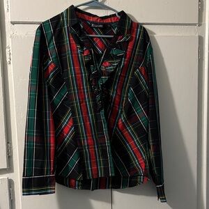 7th Avenue Multicolor Plaid Ruffle Top